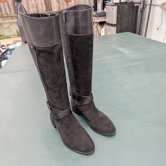 Tall black, leather & suede boots by Vince Camuto size 8.5 or 38 1/2 - Picture 2 of 7